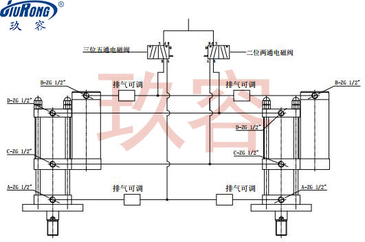 兩臺(tái)增壓缸同步可調(diào)氣路連接原理圖