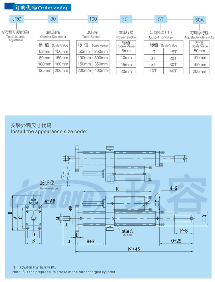 預(yù)壓行程可調(diào)氣液增壓缸產(chǎn)品訂購(gòu)及尺寸代碼