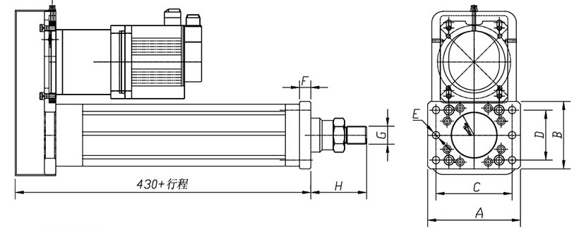 并聯(lián)式電動缸安裝外觀尺寸圖